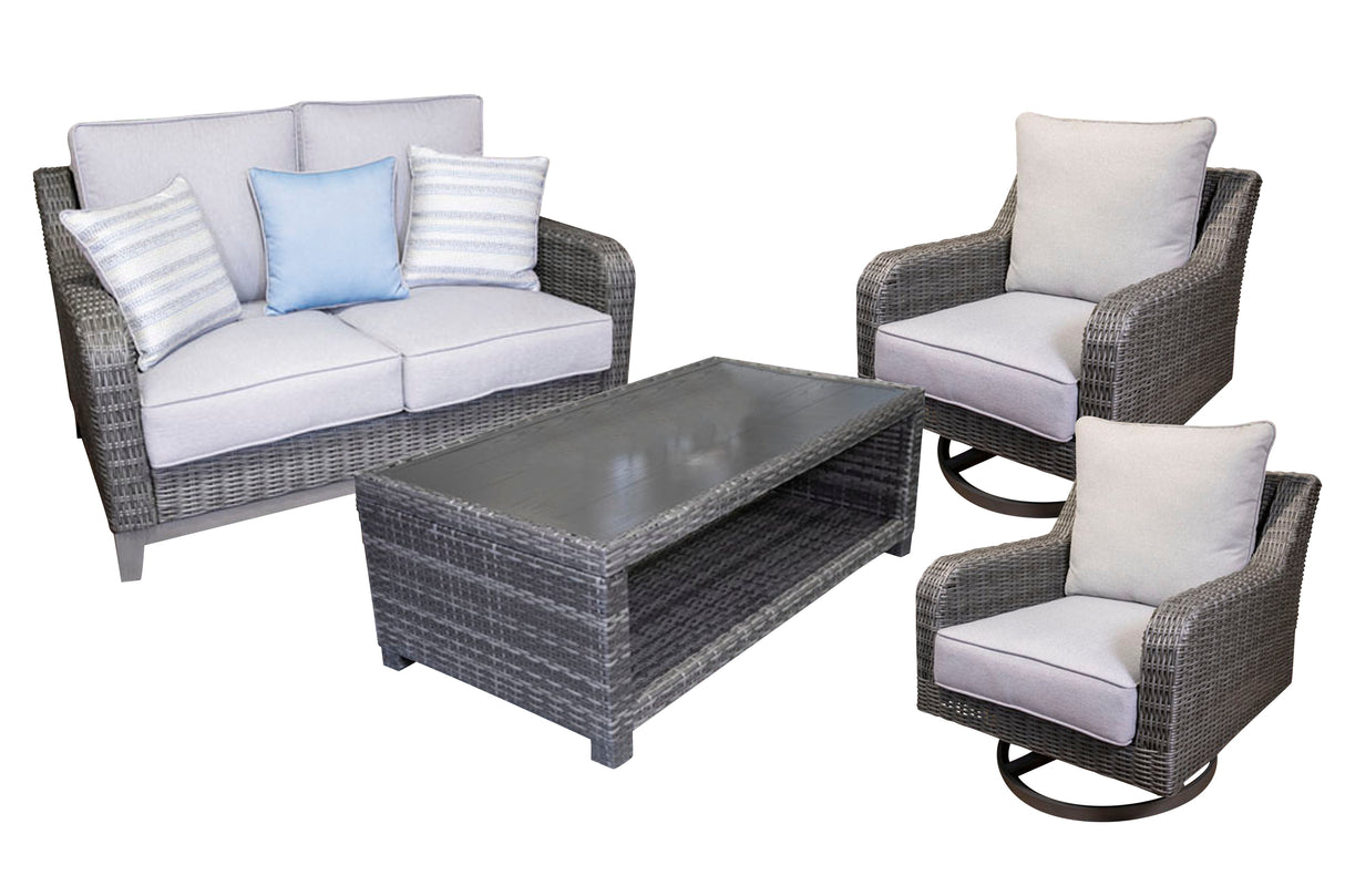 Elite Park Outdoor Loveseat and 2 Lounge Chairs with Coffee Table in Gray from Ashley - Luna Furniture
