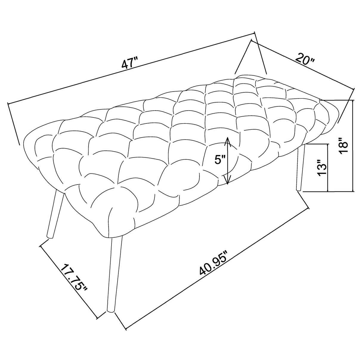 Ella Black Upholstered Tufted Bench Stainless Steel Legs from Coaster - Luna Furniture