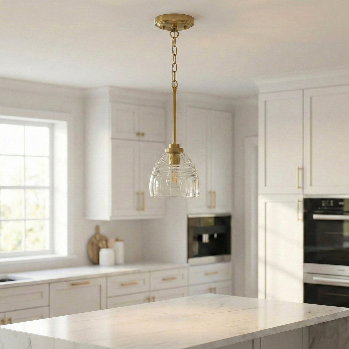 Ember Three Candle Lights Chain Pendant With Clear Glass - Satin Brass from Ashcroft Furniture - Luna Furniture