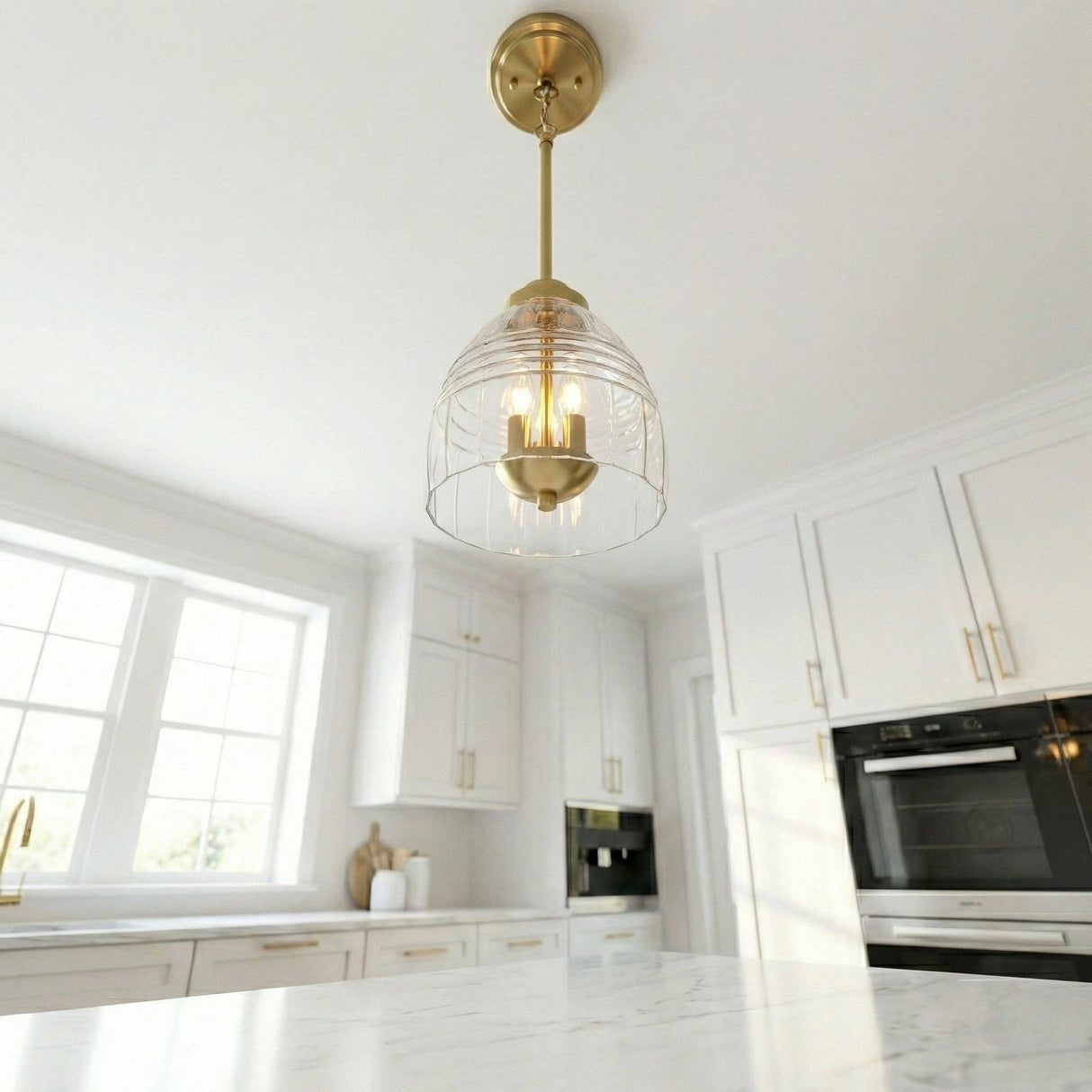 Ember Three Candle Lights Chain Pendant With Clear Glass - Satin Brass from Ashcroft Furniture - Luna Furniture