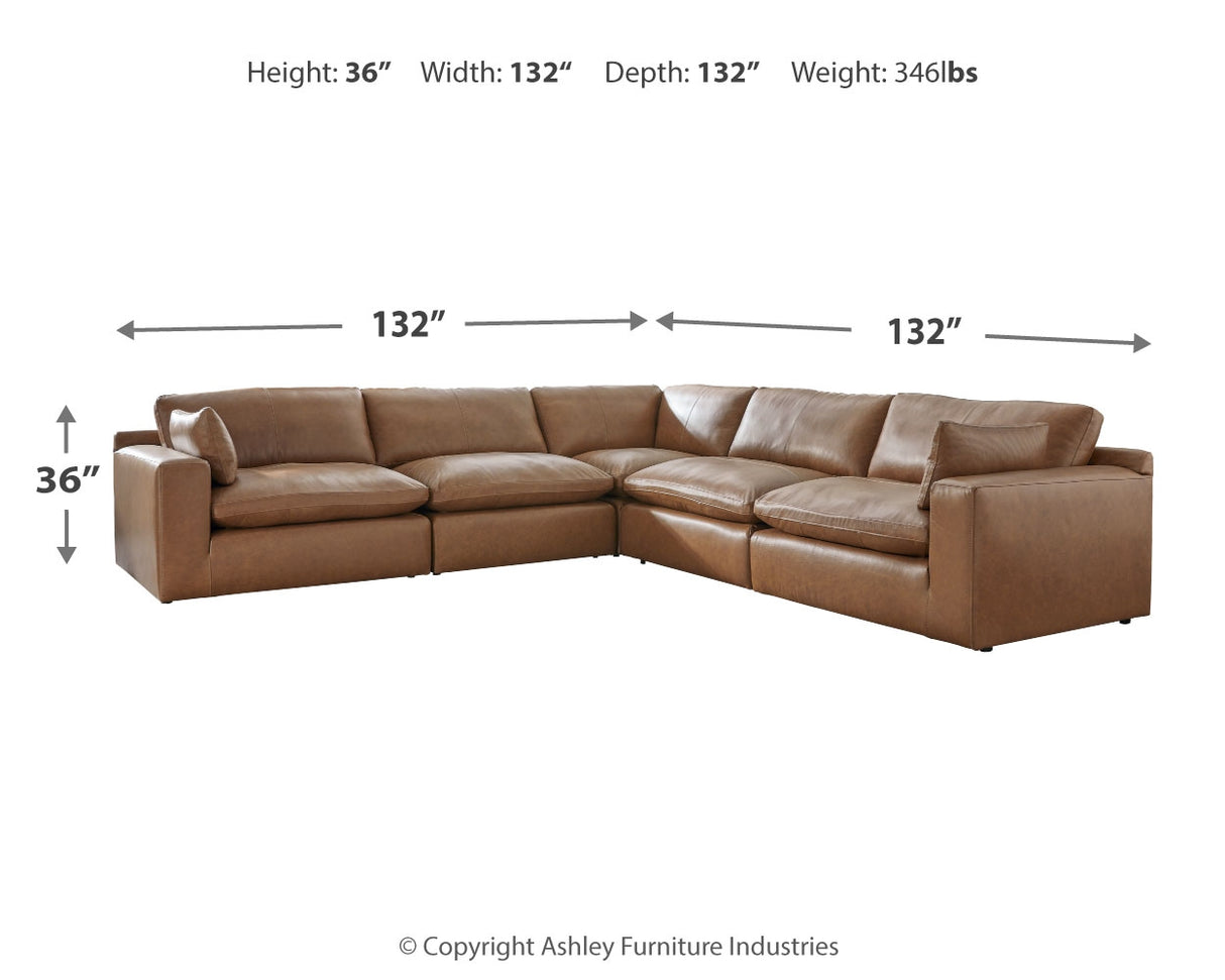 Emilia Caramel 5-Piece Sectional with Ottoman from Ashley Furniture - Luna Furniture