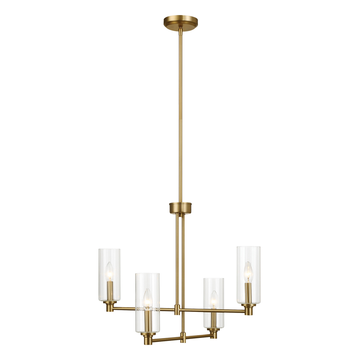 Enigma Four Lights Chandelier With Clear Ribbed Glass -Satin Brass from Ashcroft Furniture - Luna Furniture
