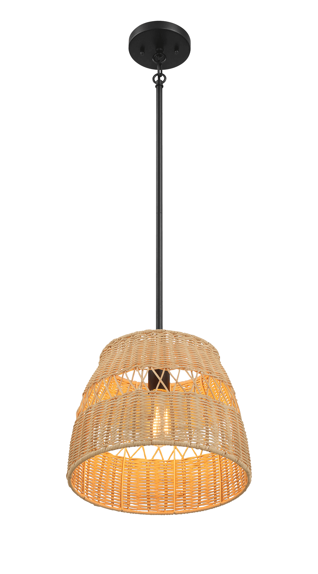 Essence Single Lights Pendant With Rattan Shade Black Metal Finish for Farmhouse Style from Midinmod - Luna Furniture