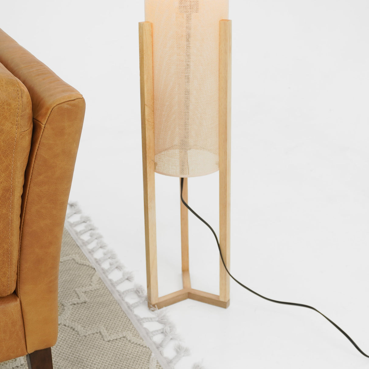 Ethos Floor Lamp Oak and Natural from Ashcroft Furniture - Luna Furniture