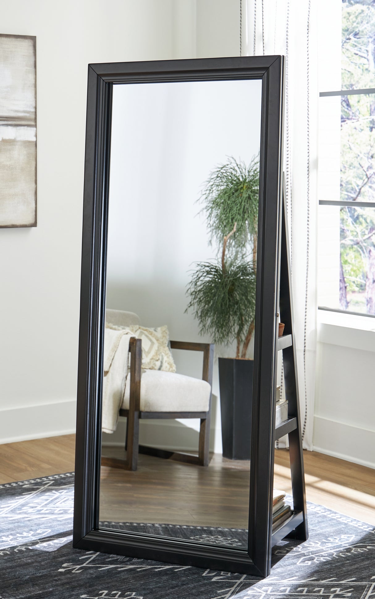 Evesen Black Floor Standing Mirror/Storage (Mirror Only) from Ashley - Luna Furniture
