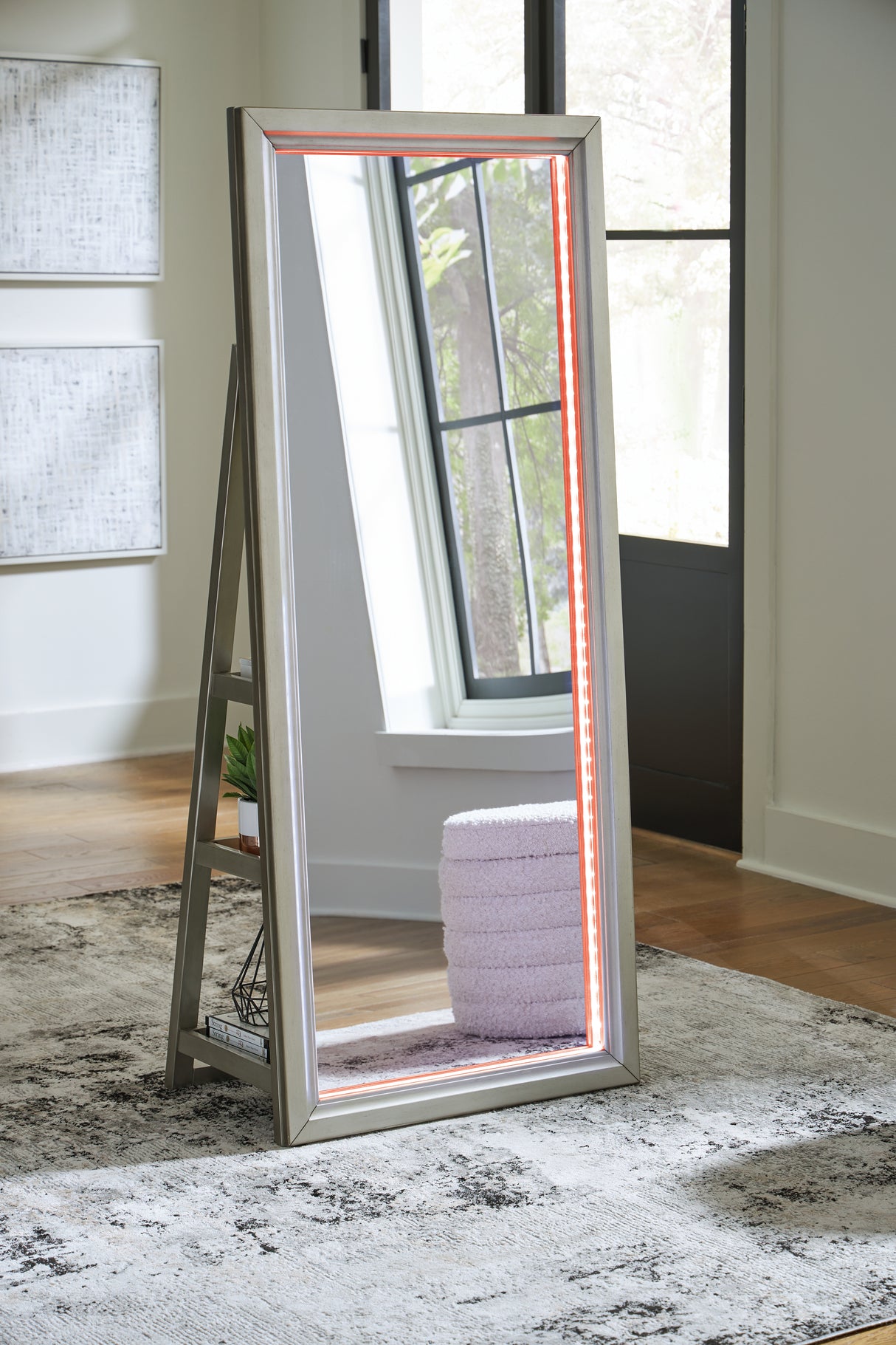 Evesen Champagne Floor Standing Mirror/Storage from Ashley - Luna Furniture