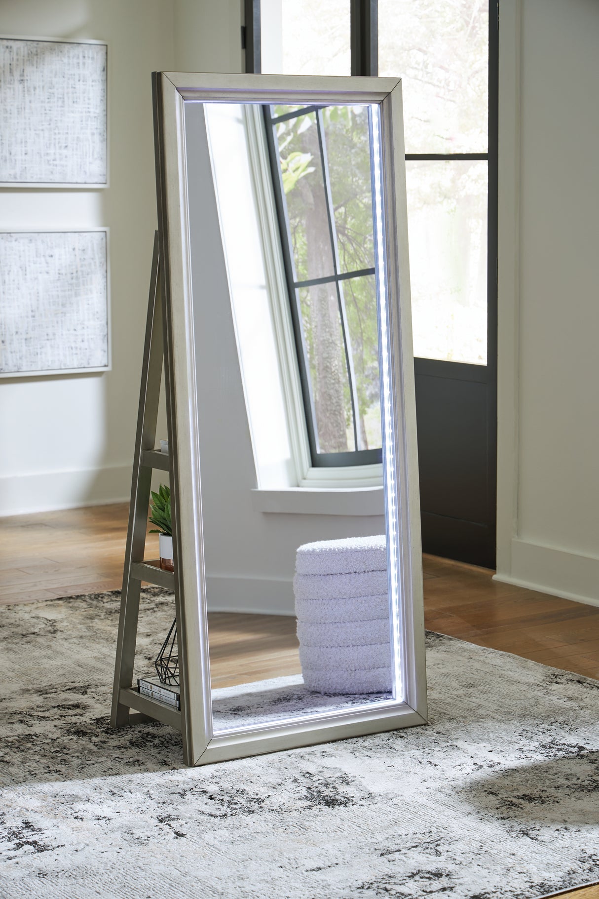 Evesen Champagne Floor Standing Mirror/Storage from Ashley - Luna Furniture