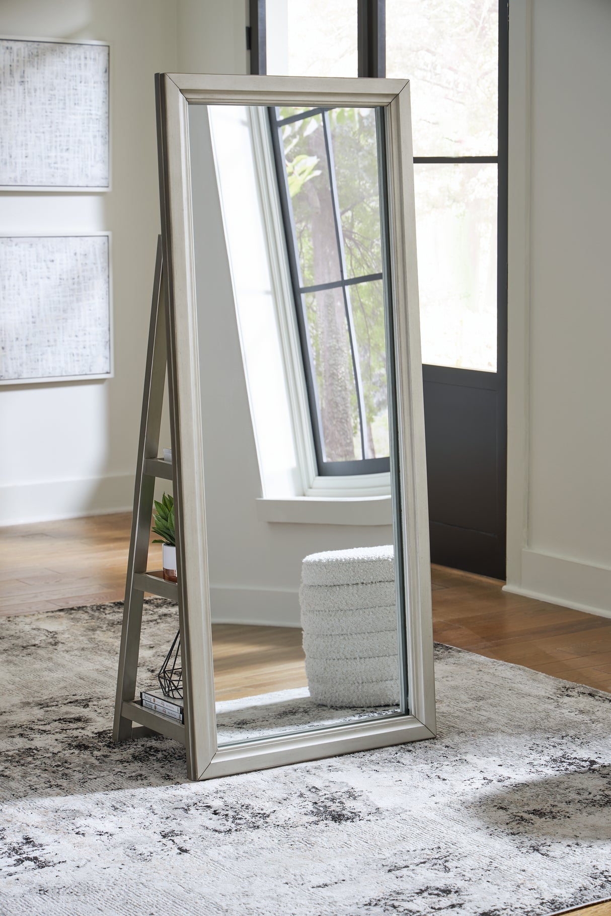 Evesen Champagne Floor Standing Mirror/Storage from Ashley - Luna Furniture