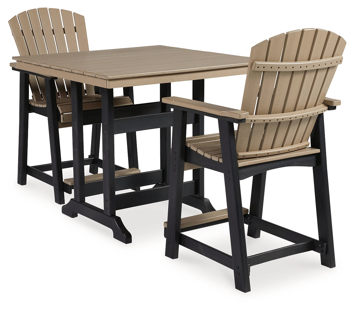 Fairen Trail Outdoor Counter Height Dining Table and 2 Barstools in Black/Driftwood from Ashley Furniture - Luna Furniture