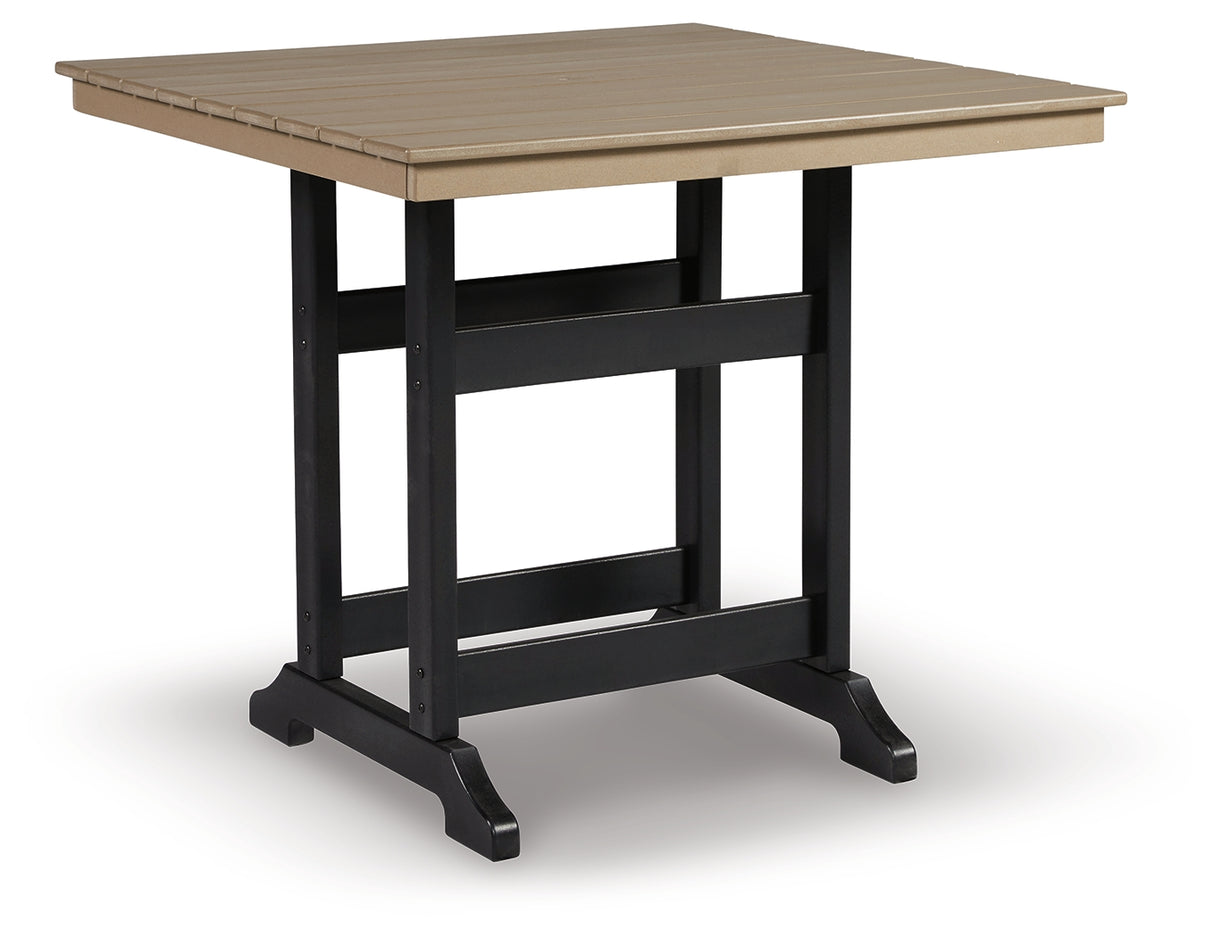 Fairen Trail Outdoor Counter Height Dining Table and 2 Barstools in Black/Driftwood from Ashley Furniture - Luna Furniture