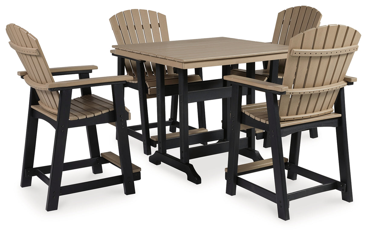 Fairen Trail Outdoor Counter Height Dining Table and 4 Barstools in Black/Driftwood from Ashley Furniture - Luna Furniture