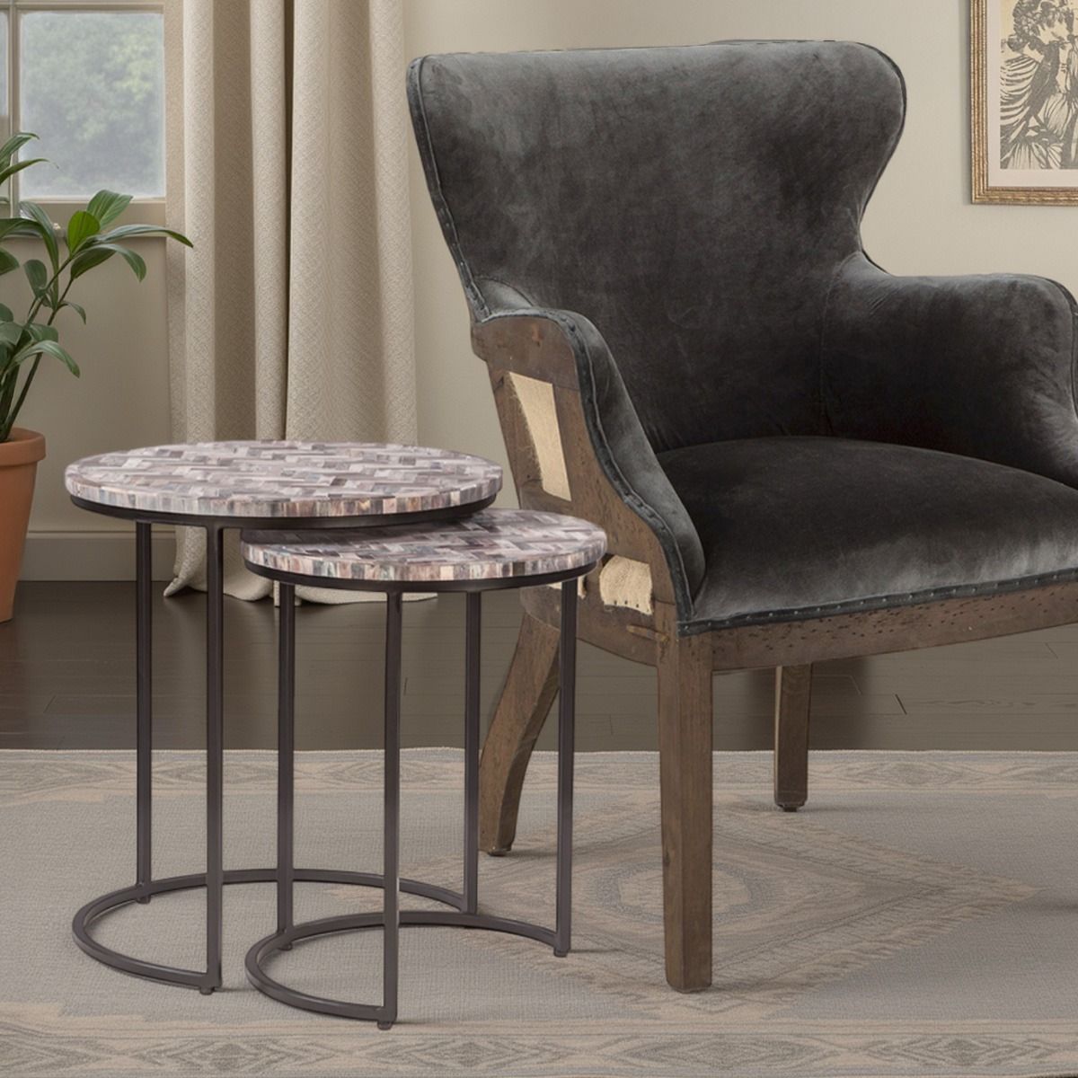 Calico 20" Nesting Tables in Chevron Pattern, Set 2 from Home Trends & Design - Luna Furniture