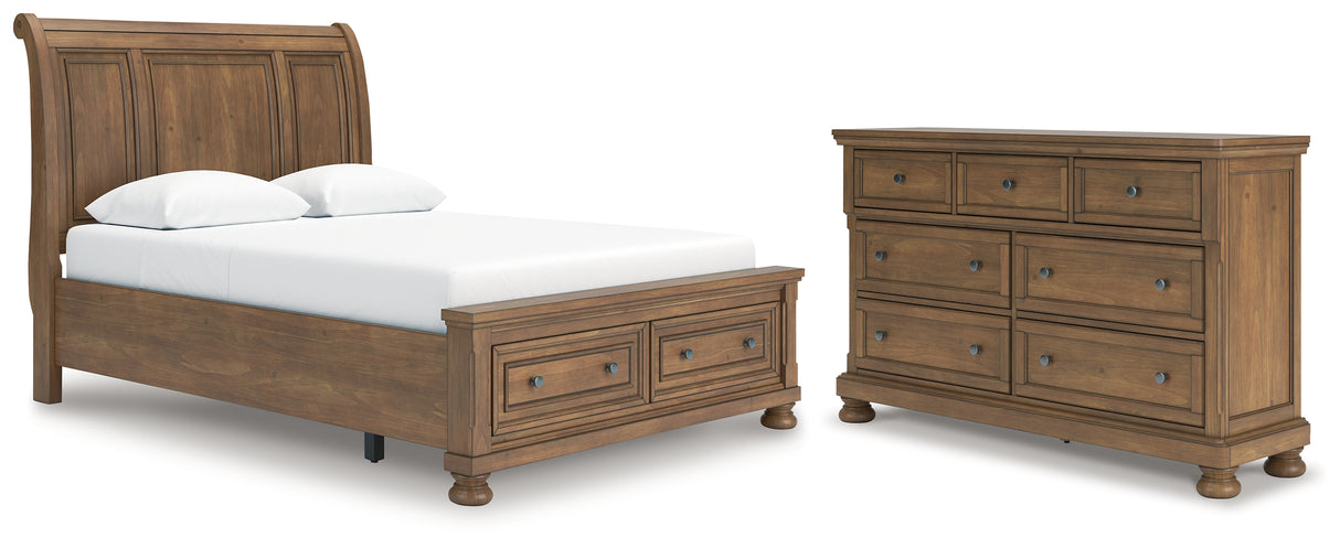 Feddinger Queen Storage Sleigh Bed with Dresser in Medium Brown from Ashley - Luna Furniture