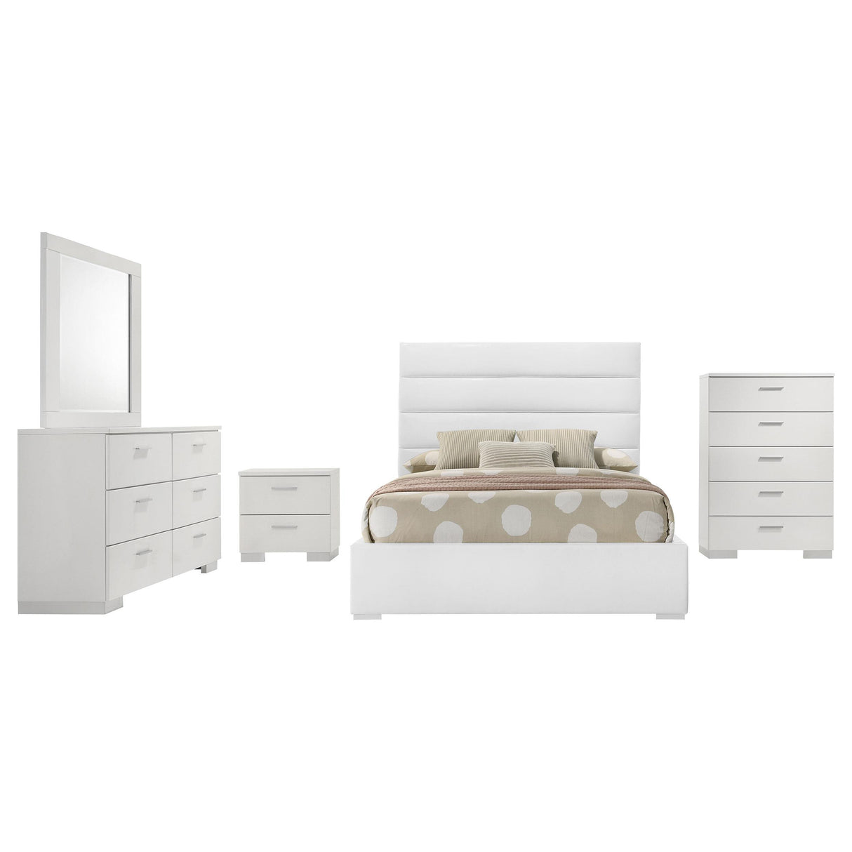 Felicity 5-piece Full Bedroom Set White High Gloss from Coaster - Luna Furniture