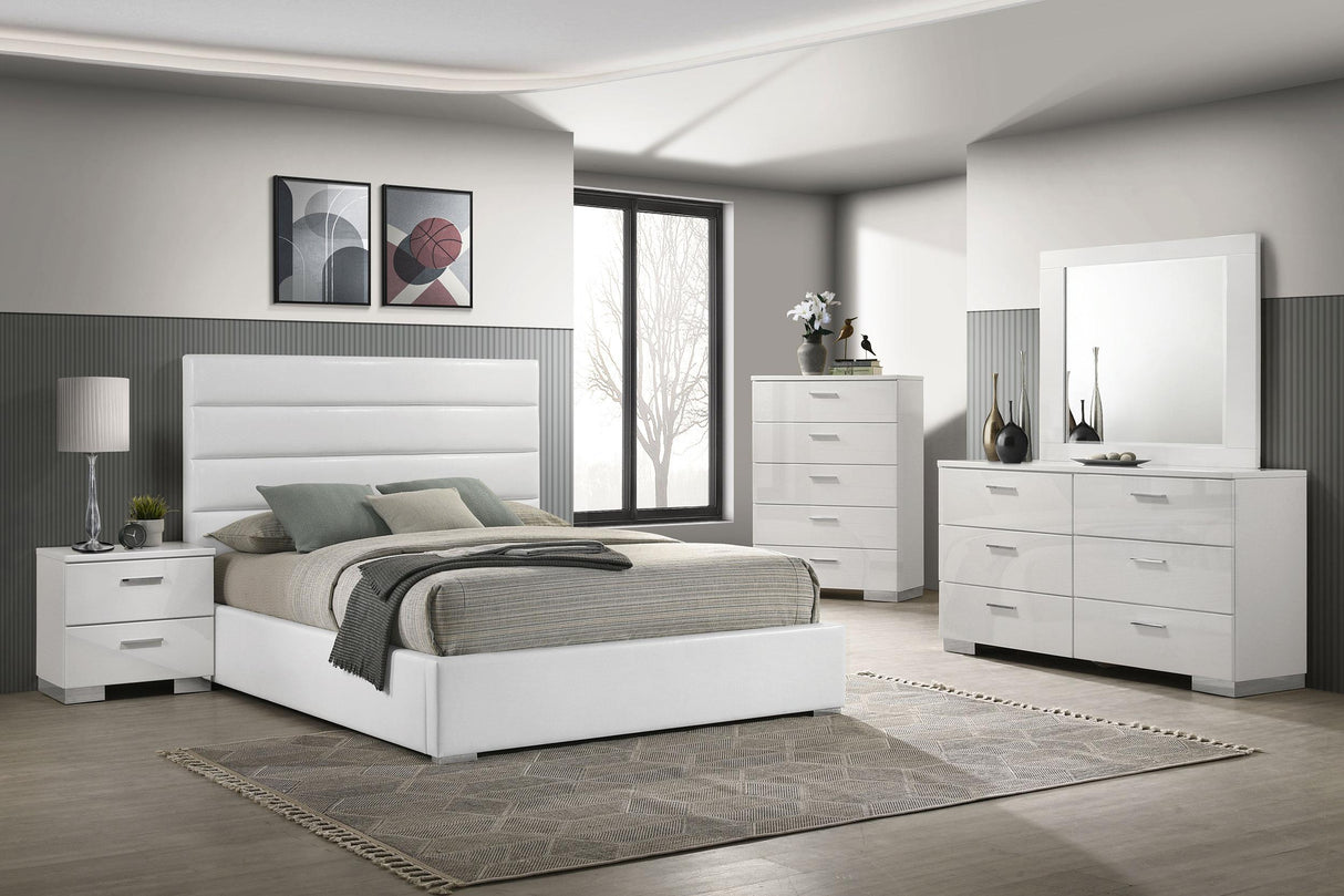 Felicity White Upholstered California King Platform Bed from Coaster - Luna Furniture