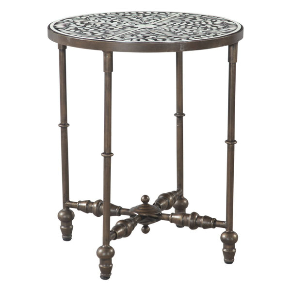 Fleur 20" Side Table with Floral Horn Inlay and Iron
