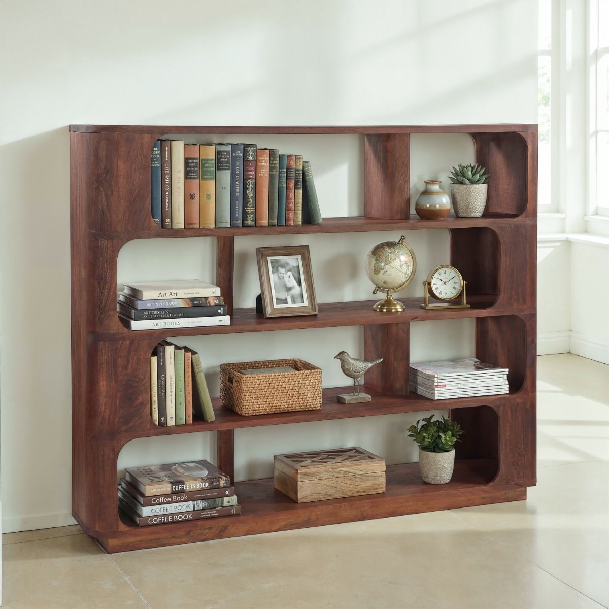 Henderson 67" Wide Bookshelf in Pecan Brown Sandblasted from Home Trends & Design - Luna Furniture