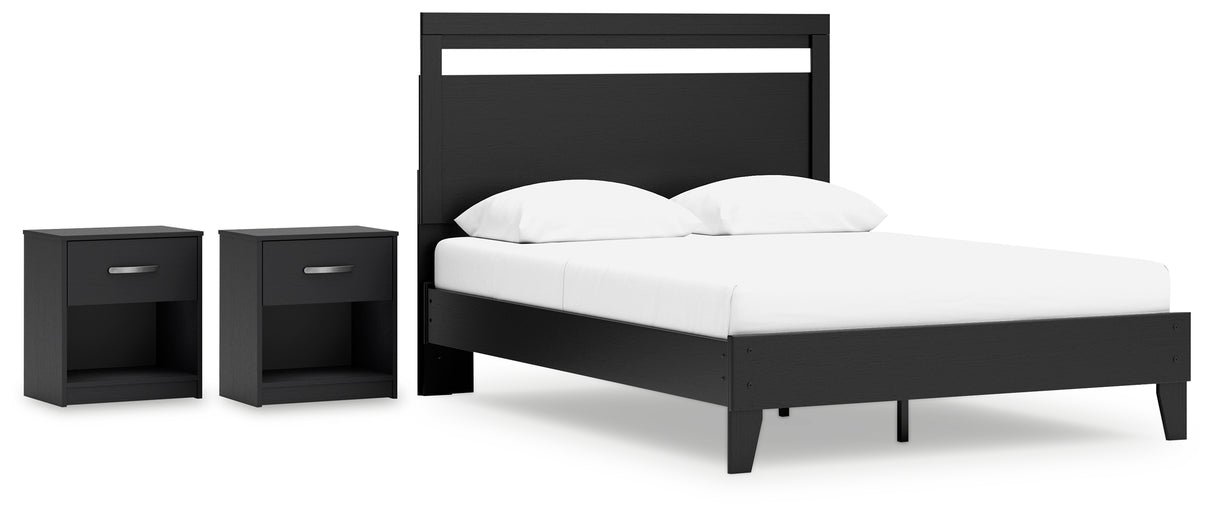 Finch Queen Panel Platform Bed with 2 Nightstands in Black/Brown from Ashley - Luna Furniture