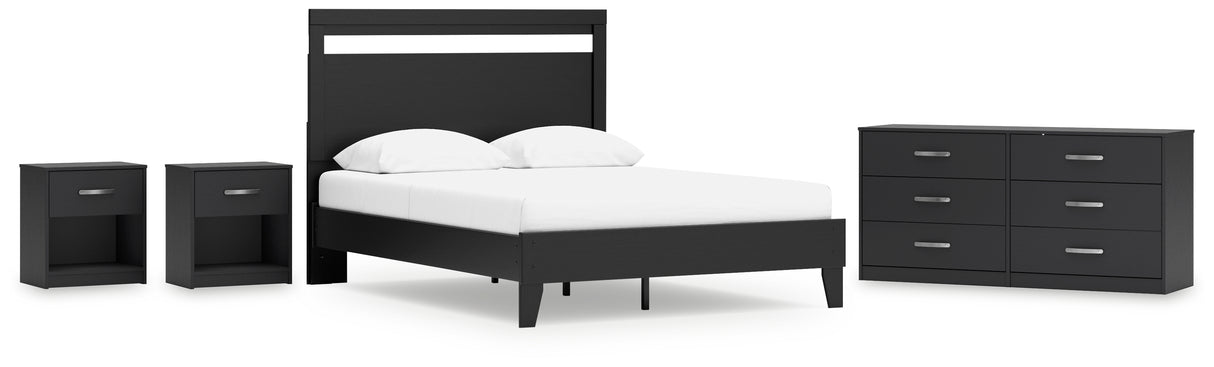 Finch Queen Panel Platform Bed with Dresser and 2 Nightstands in Black/Brown from Ashley - Luna Furniture