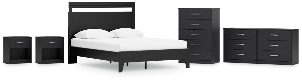 Finch Queen Panel Platform Bed with Dresser, Chest and 2 Nightstands in Black/Brown from Ashley - Luna Furniture