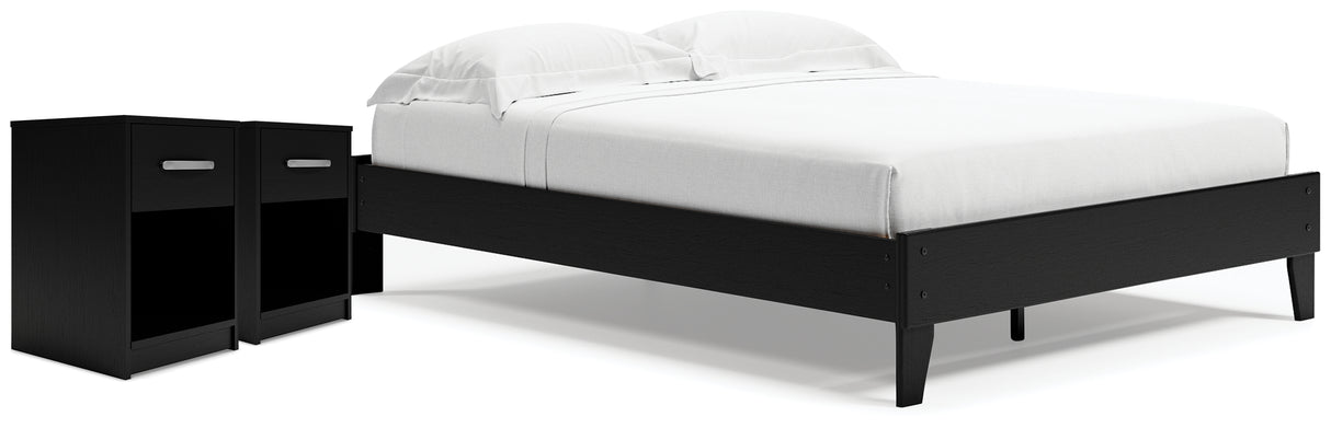 Finch Queen Platform Bed with 2 Nightstands in Black from Ashley - Luna Furniture
