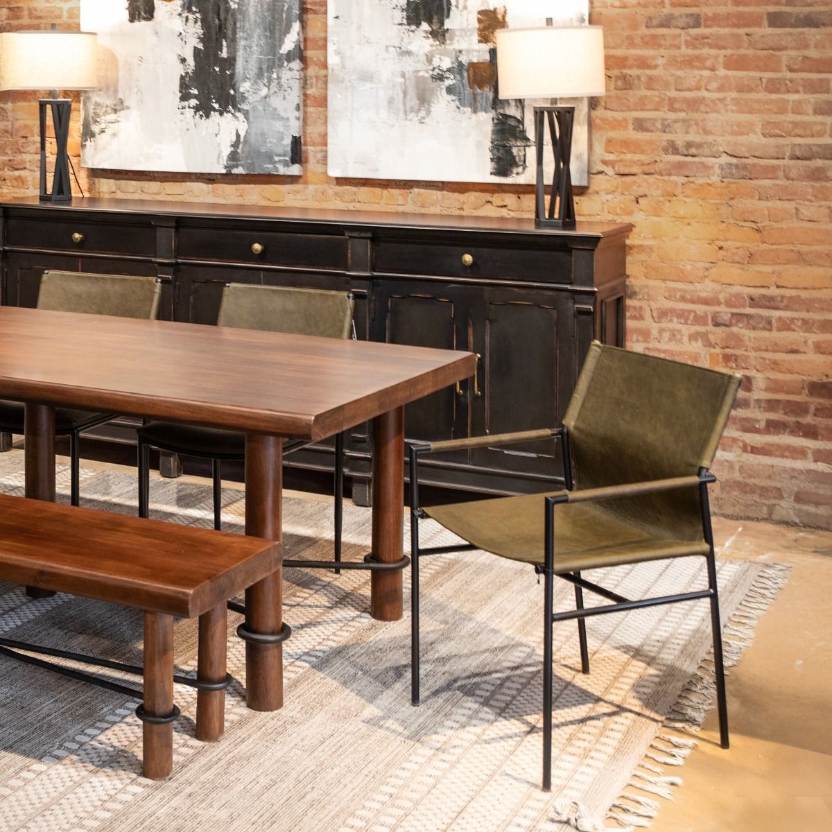Irvine 20" Dining Armchair Olive Green Leather and Iron from Home Trends & Design - Luna Furniture