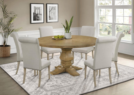 Florence 7-piece Round Dining Set Rustic Smoke and Beige - 180200-S7B