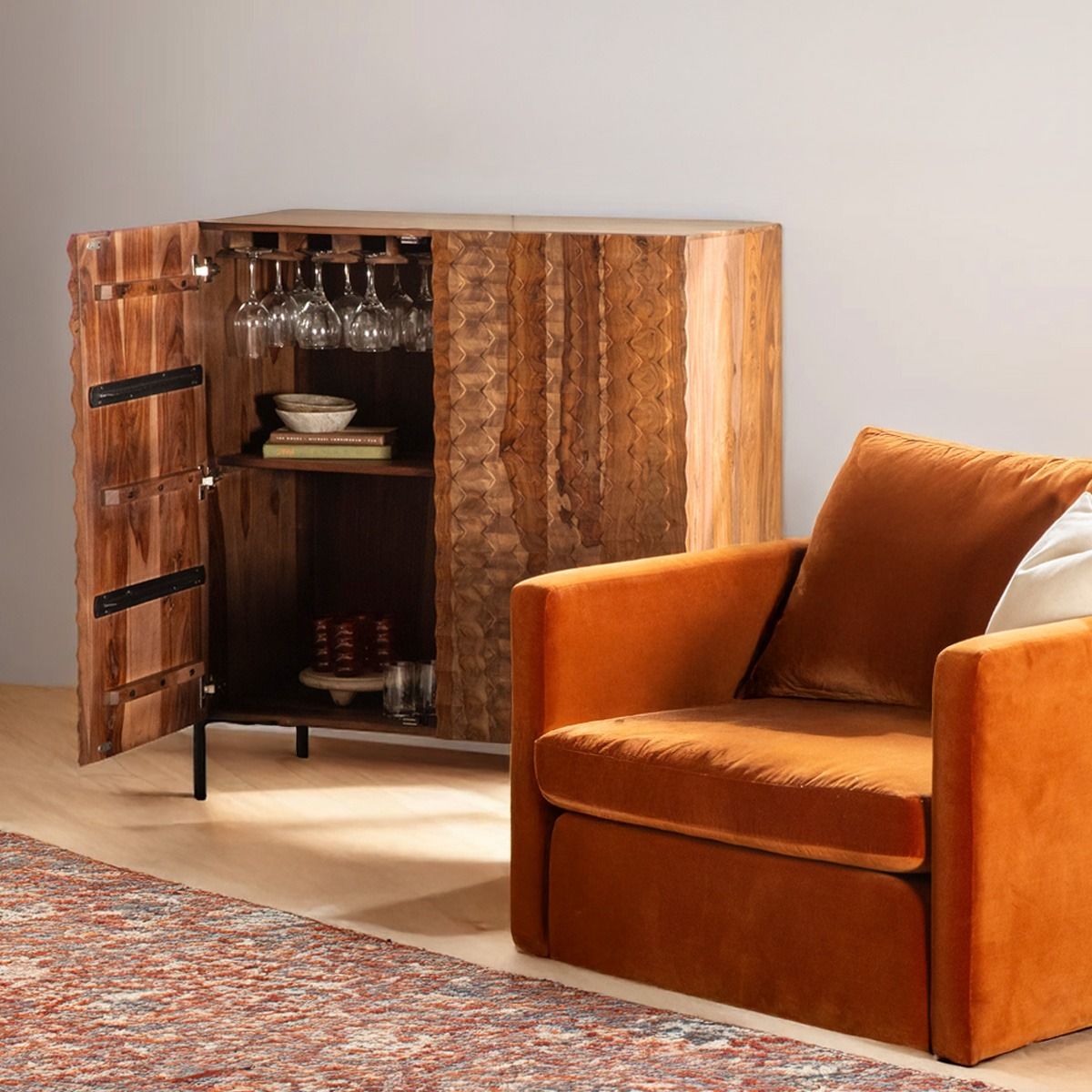 Miles 39" Bar Cabinet in Carved Brownstone from Home Trends & Design - Luna Furniture