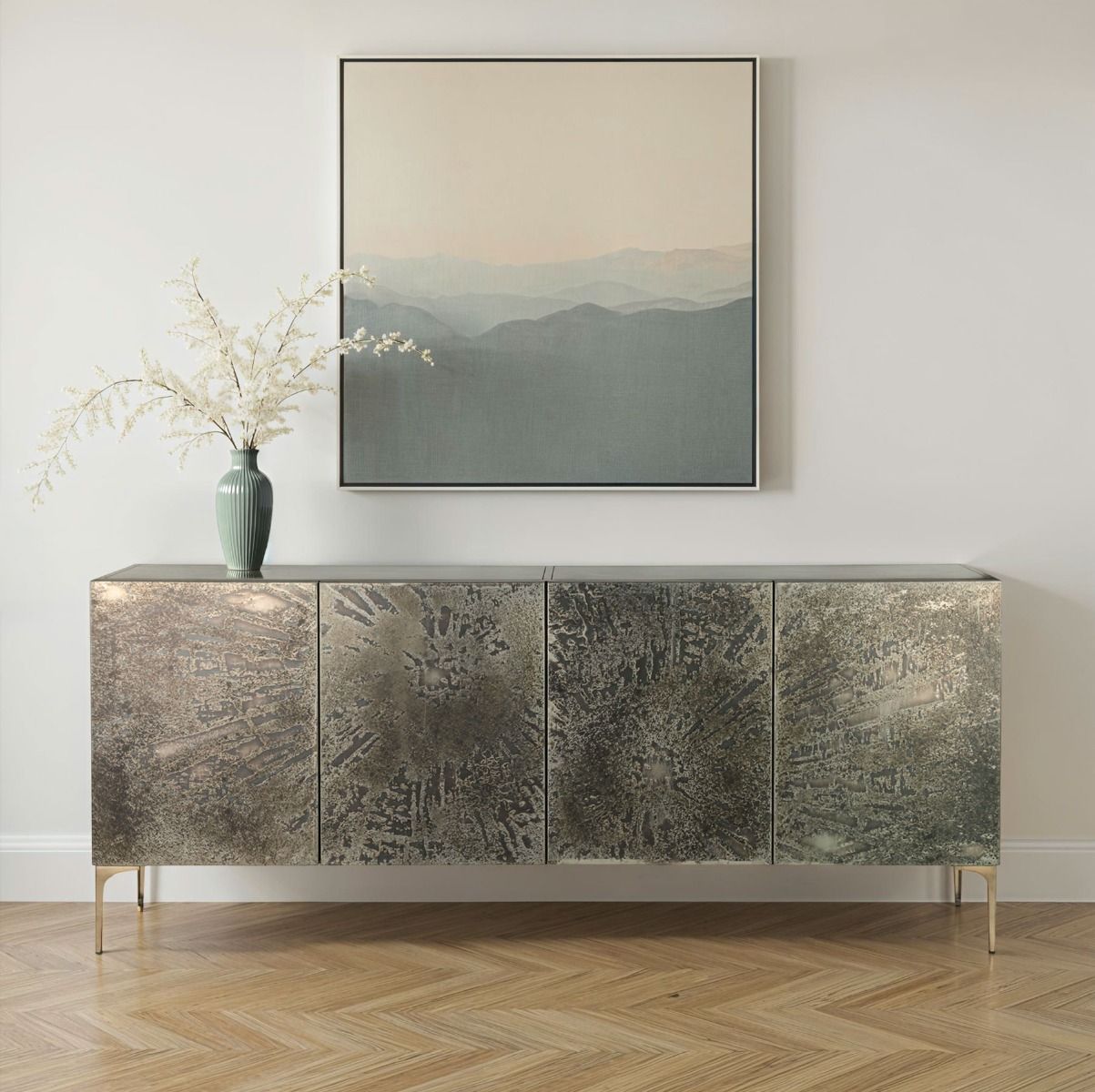 Mojave 83" Four Door Buffet in Desert Patina with Brass Base from Home Trends & Design - Luna Furniture