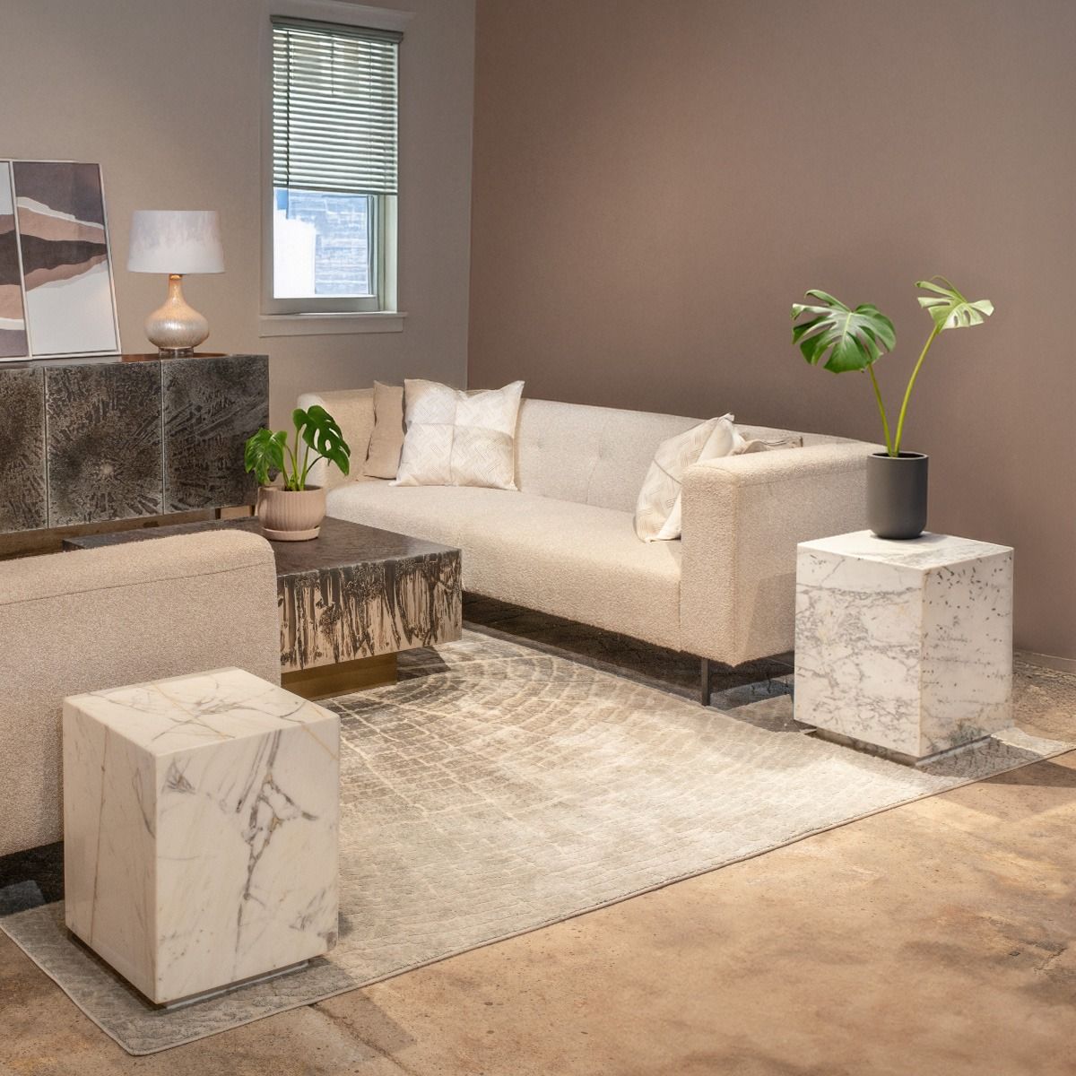 Nile 15" Drum Side Table in Alabaster Marble from Home Trends & Design - Luna Furniture