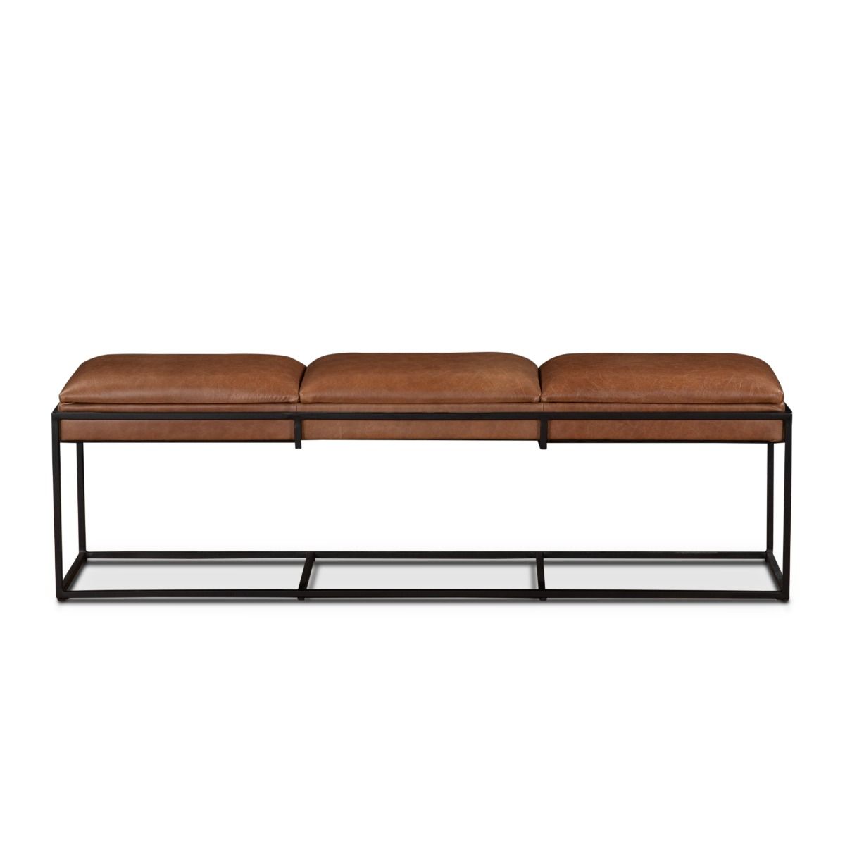 New York 62" Bench in Cognac Leather and Iron from Home Trends & Design - Luna Furniture