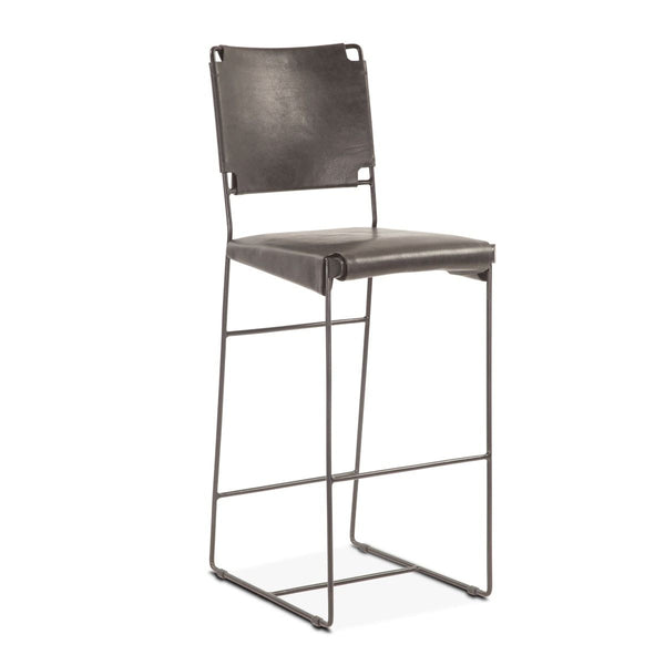 New York 18" Counter Chair in Black Leather and Iron