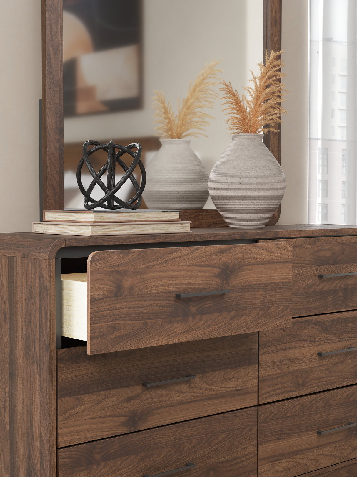 Fortlorn Walnut Brown King Panel Bed, Dresser and Nightstand from Ashley - Luna Furniture