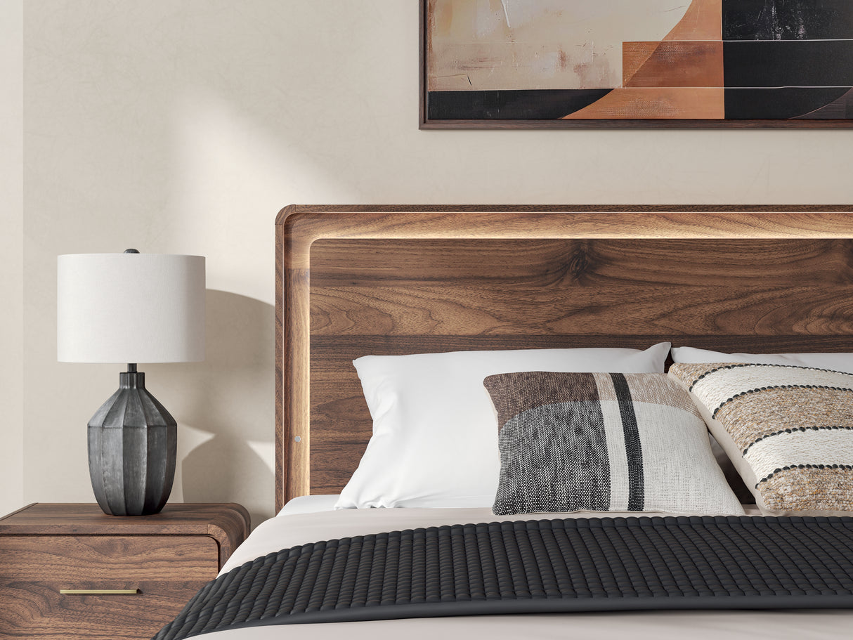 Fortlorn Walnut Brown King Panel Bed, Dresser and Nightstand from Ashley - Luna Furniture