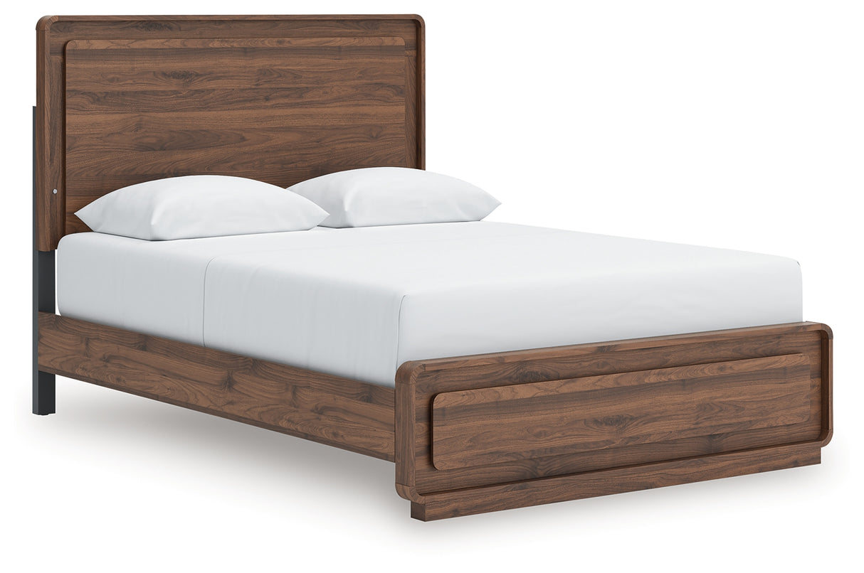 Fortlorn Walnut Brown Queen Panel Bed, Dresser, Mirror and Nightstand from Ashley - Luna Furniture