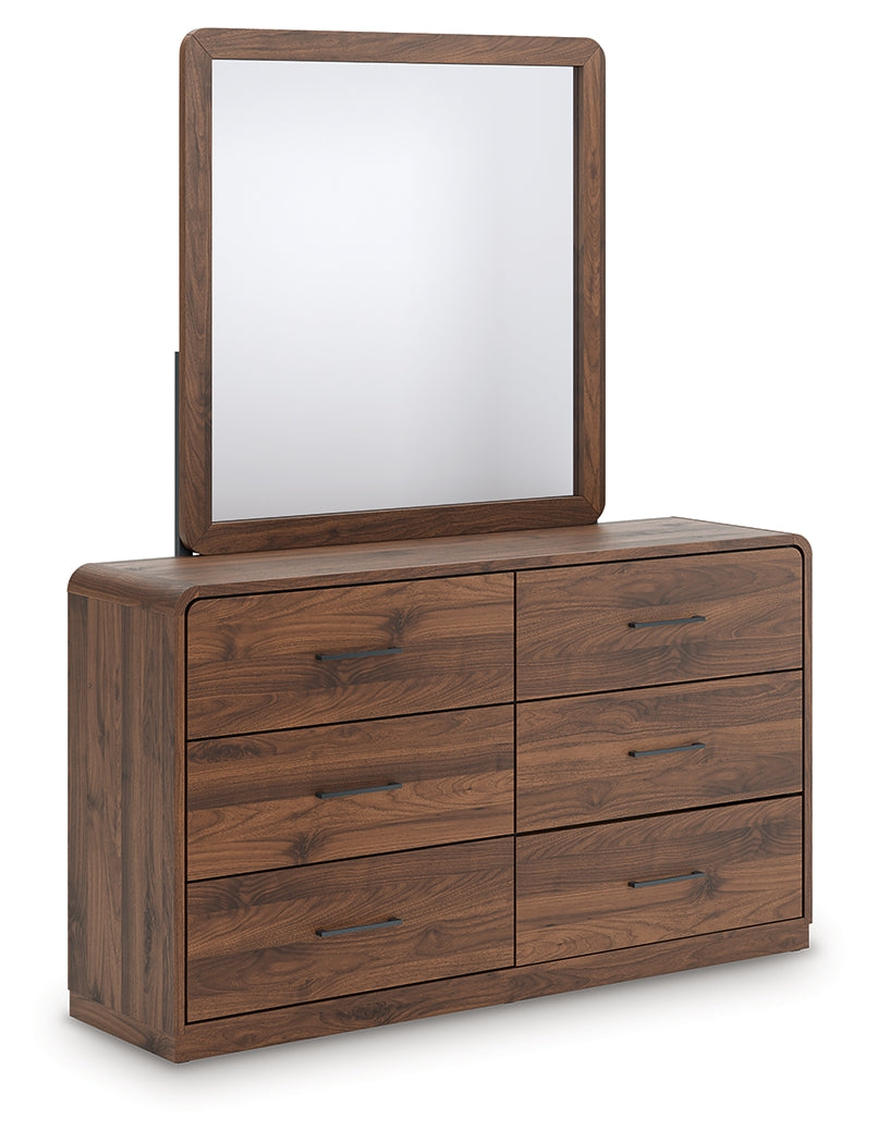 Fortlorn Walnut Brown Queen Panel Bed, Dresser, Mirror and Nightstand from Ashley - Luna Furniture