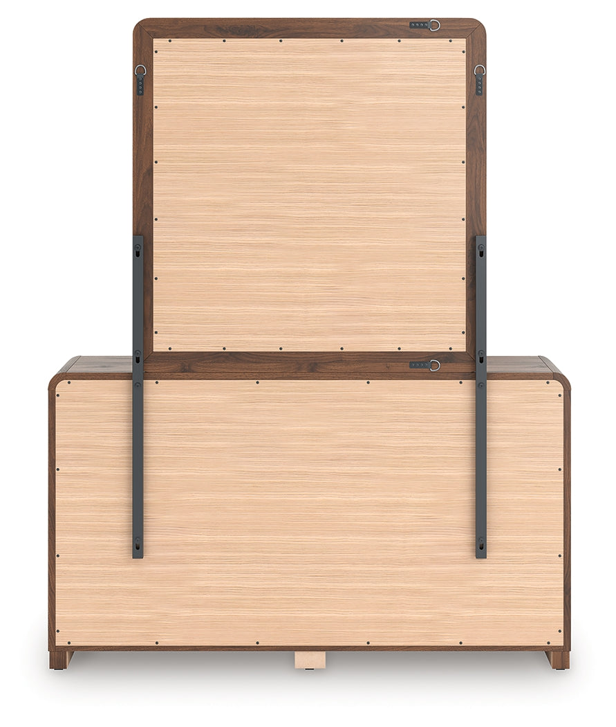 Fortlorn Walnut Brown Queen Panel Bed, Dresser, Mirror and Nightstand from Ashley - Luna Furniture