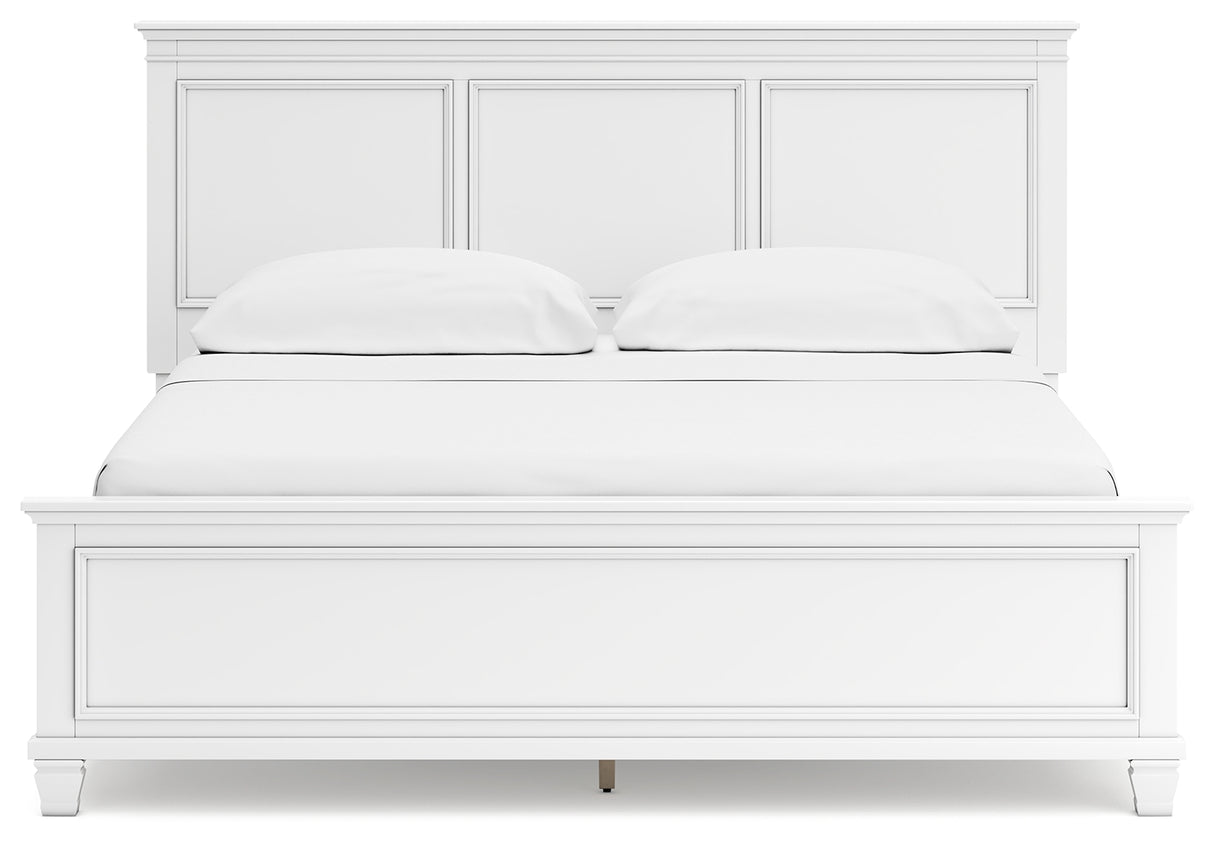 Fortman California King Panel Bed with Mirrored Dresser and Chest in White from Ashley - Luna Furniture