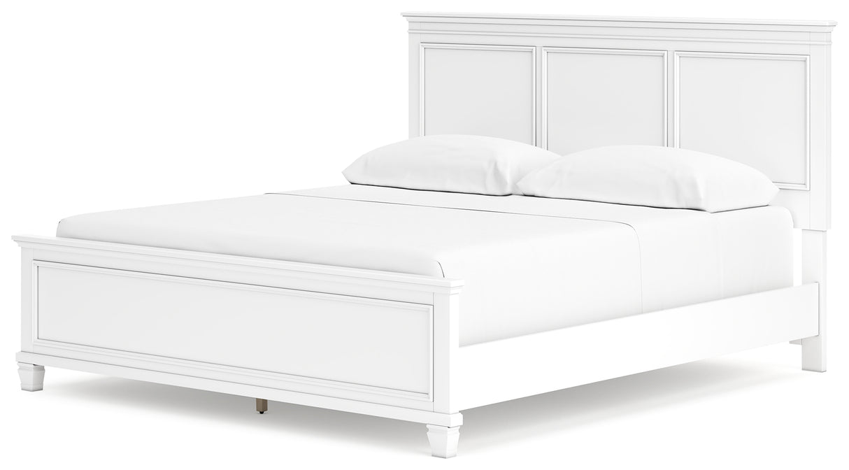 Fortman California King Panel Bed with Mirrored Dresser and Nightstand in White from Ashley - Luna Furniture
