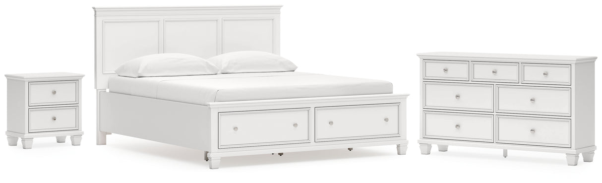 Fortman California King Panel Storage Bed with Dresser and Nightstand in White from Ashley - Luna Furniture