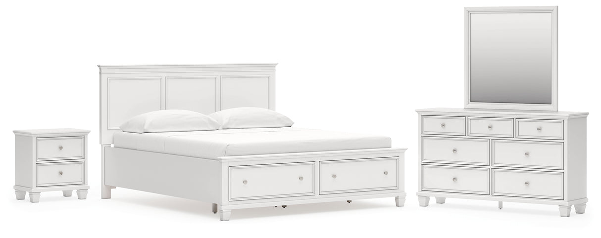 Fortman California King Panel Storage Bed with Mirrored Dresser and Nightstand in White from Ashley - Luna Furniture