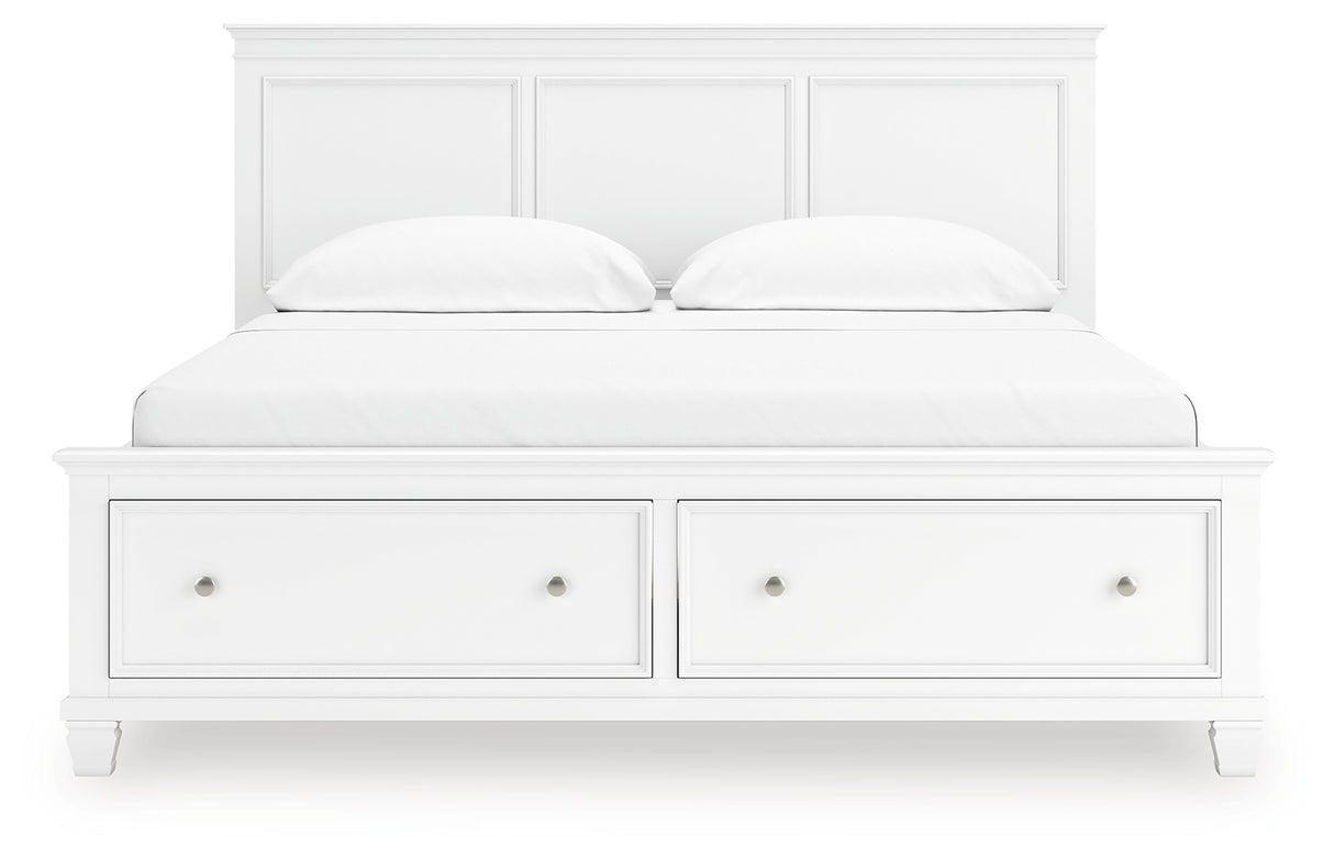 Fortman California King Panel Storage Bed with Mirrored Dresser in White from Ashley - Luna Furniture