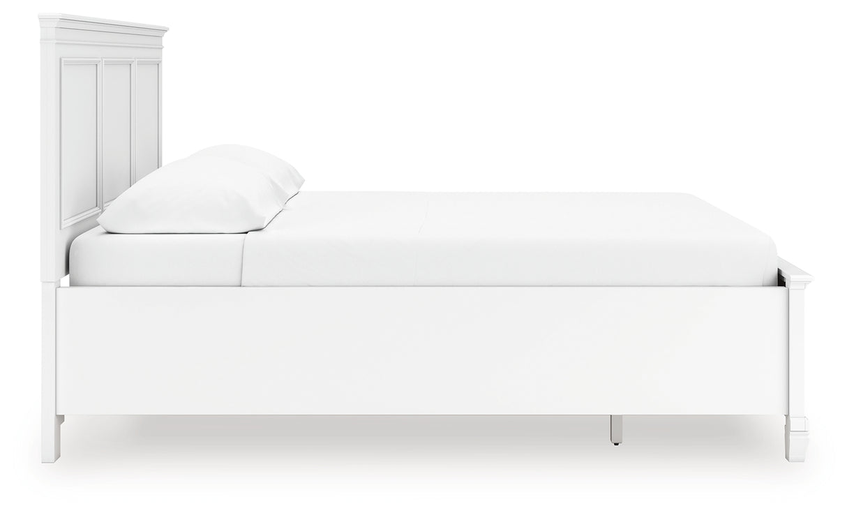 Fortman California King Panel Storage Bed with Mirrored Dresser in White from Ashley - Luna Furniture
