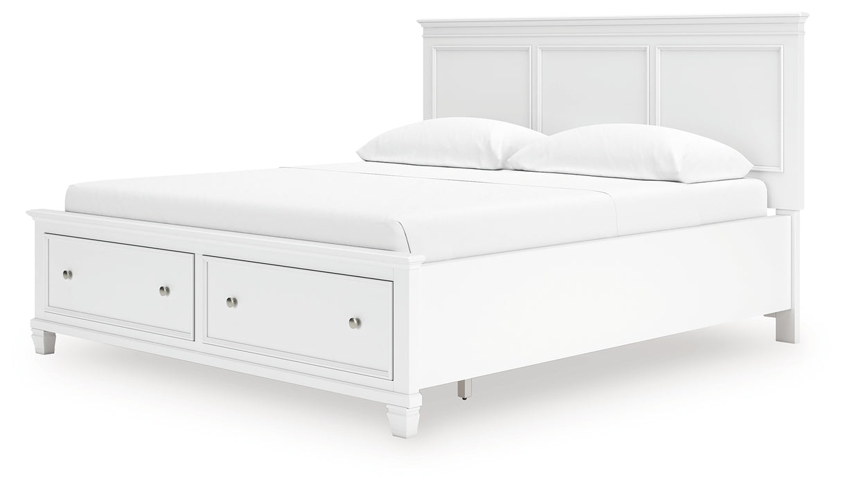 Fortman California King Panel Storage Bed with Mirrored Dresser in White from Ashley - Luna Furniture