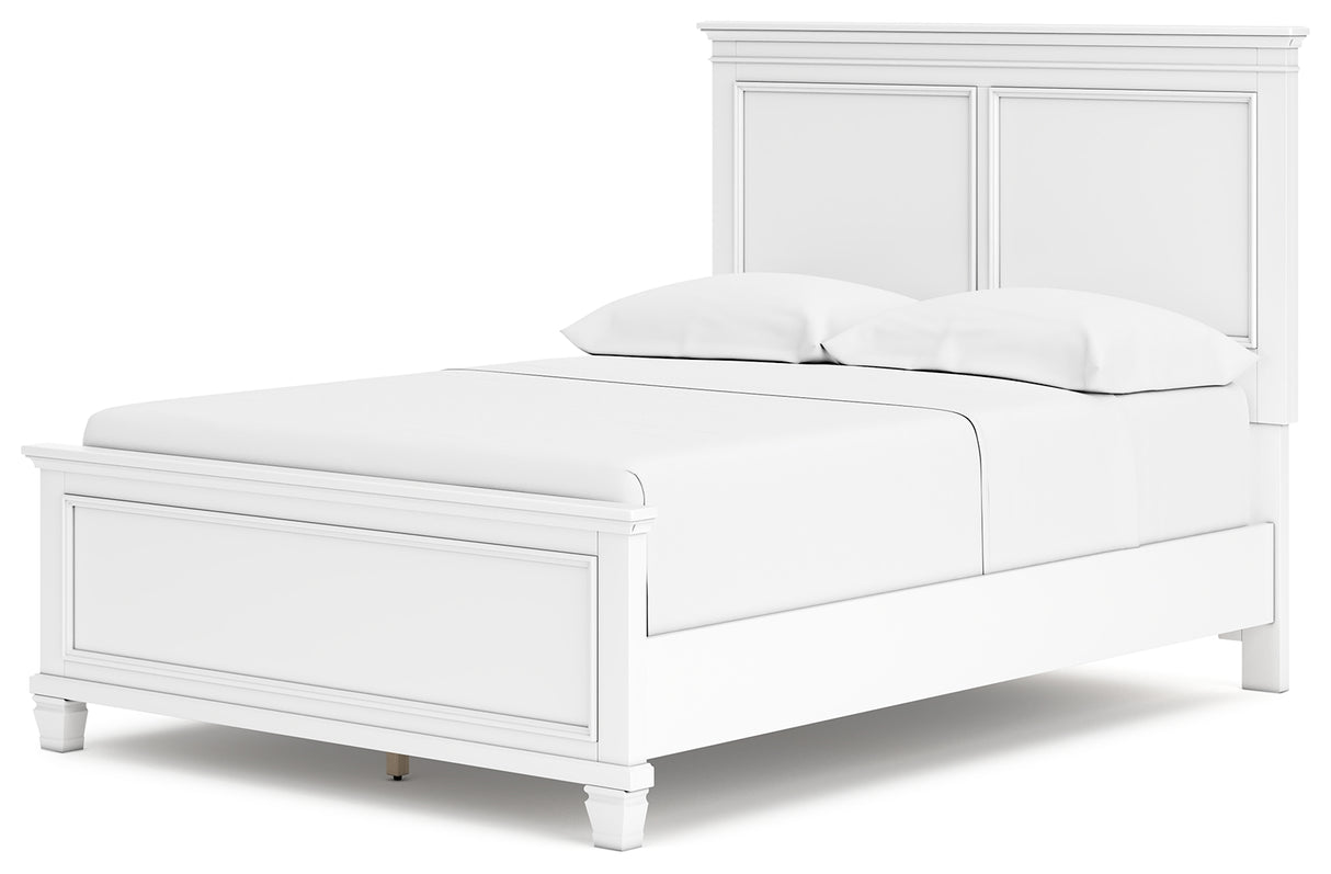 Fortman Full Panel Bed with Mirrored Dresser, Chest and 2 Nightstands in White from Ashley - Luna Furniture