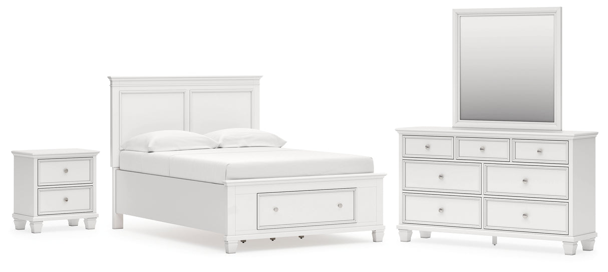Fortman Full Panel Storage Bed with Mirrored Dresser and Nightstand in White from Ashley Furniture - Luna Furniture