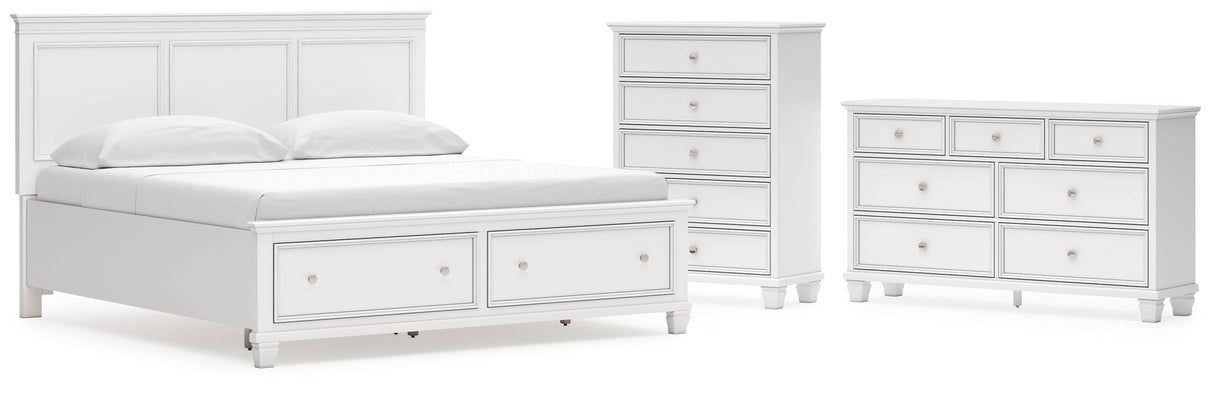 Fortman King Panel Storage Bed with Dresser and Chest in White from Ashley - Luna Furniture