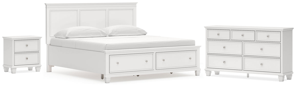 Fortman King Panel Storage Bed with Dresser and Nightstand in White from Ashley - Luna Furniture