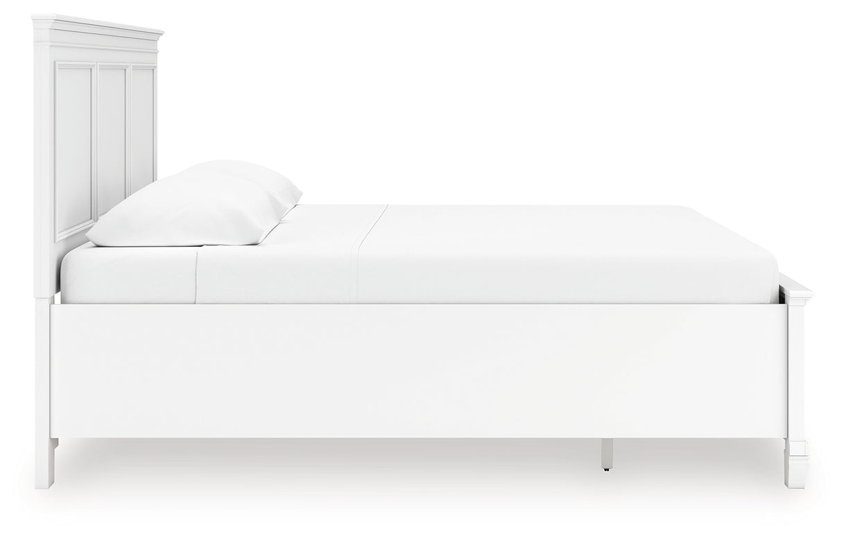 Fortman King Panel Storage Bed with Mirrored Dresser and Nightstand in White from Ashley Furniture - Luna Furniture