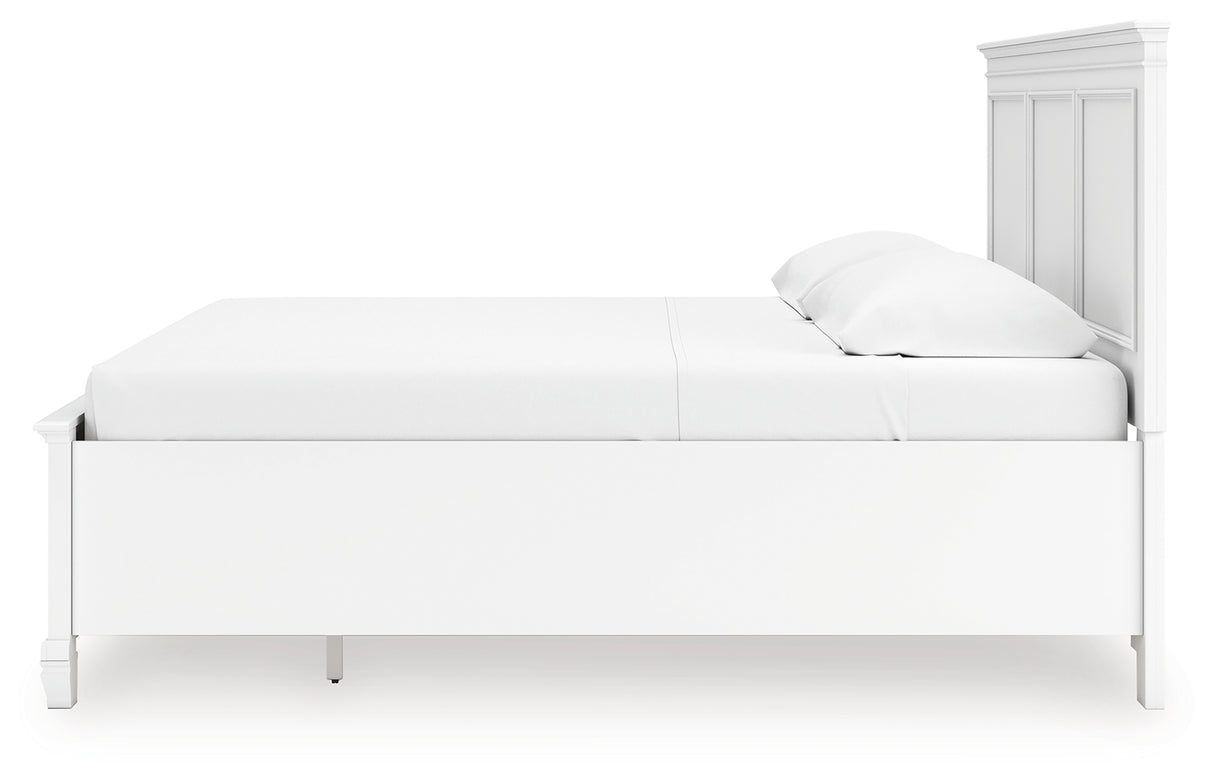 Fortman King Panel Storage Bed with Mirrored Dresser and Nightstand in White from Ashley Furniture - Luna Furniture